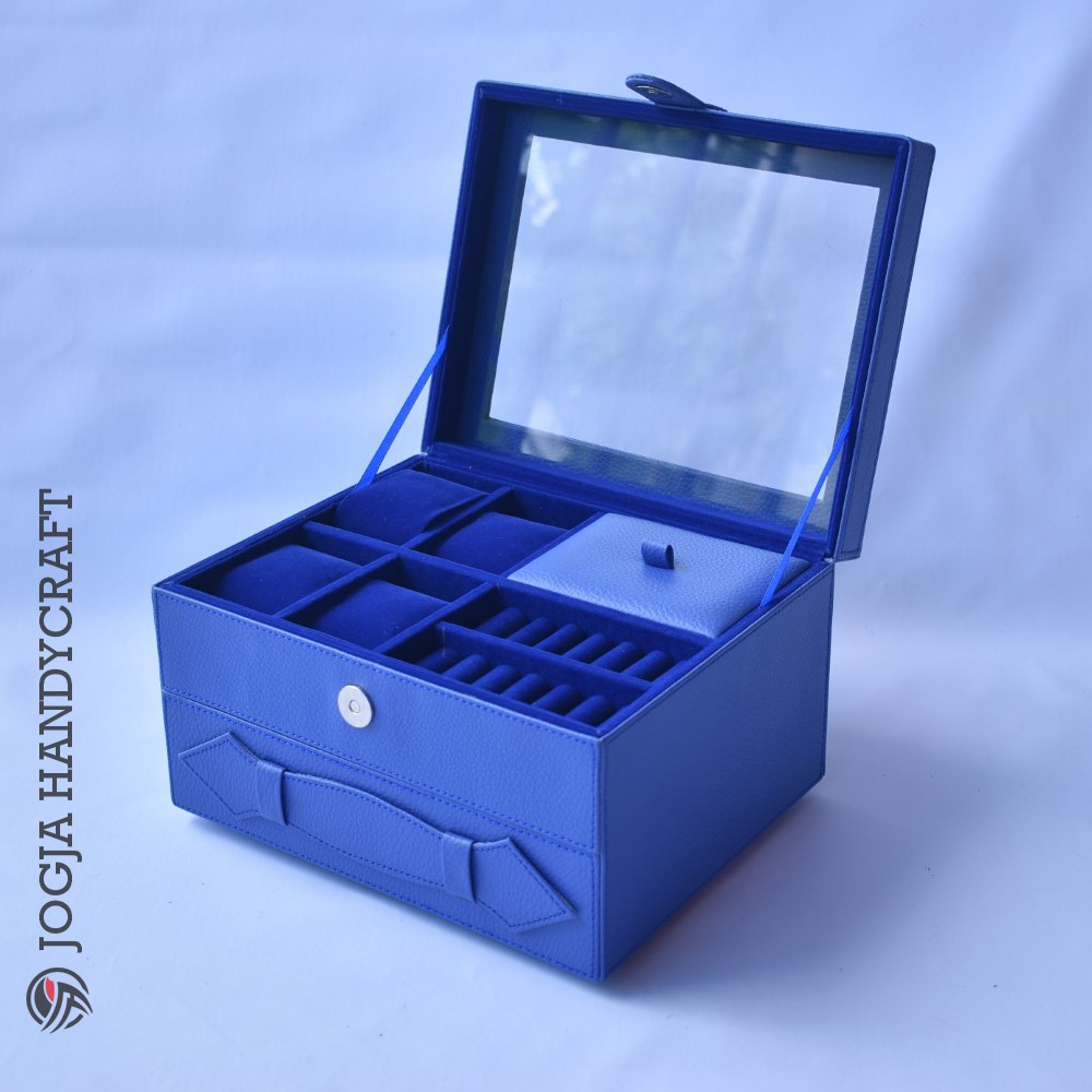 Kotak Tempat Jam Tangan Jumbo isi 4 mix Tempat Perhiasan Tingkat Biru