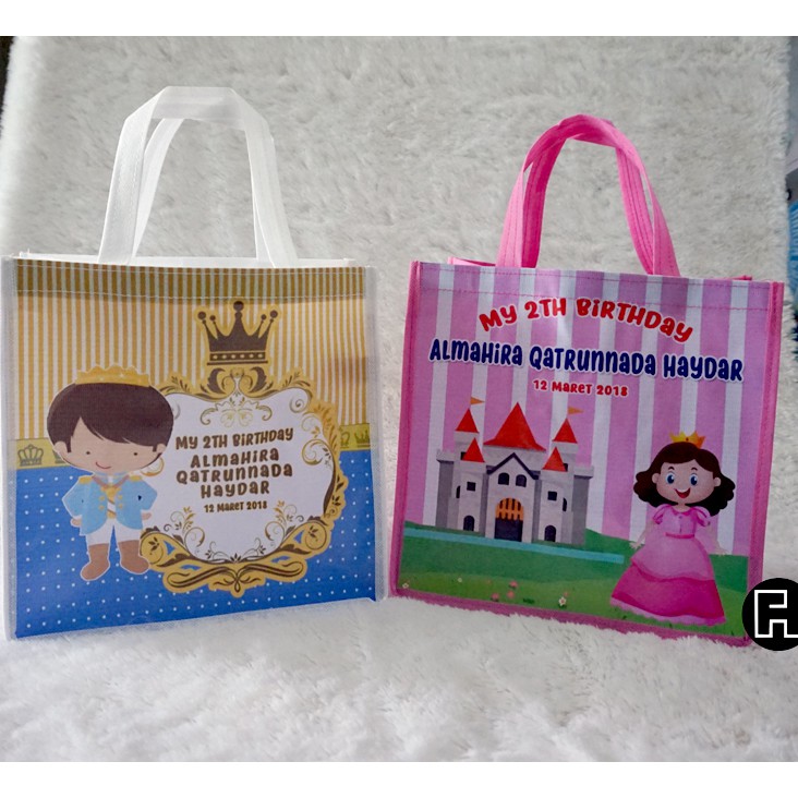 

tas souvenir ultah jinjing spundbond / tas ulang tahun custom / tas ultah princess