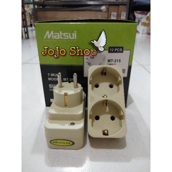 Steker T Multi + Stop Kontak 2 Lubang Putih MATSUI - MT315 PTH