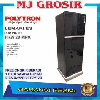 KULKAS POLYTRON PRW 29 MNX LEMARI ES 2 PINTU PRW 29MNX TEMPERED GLASS