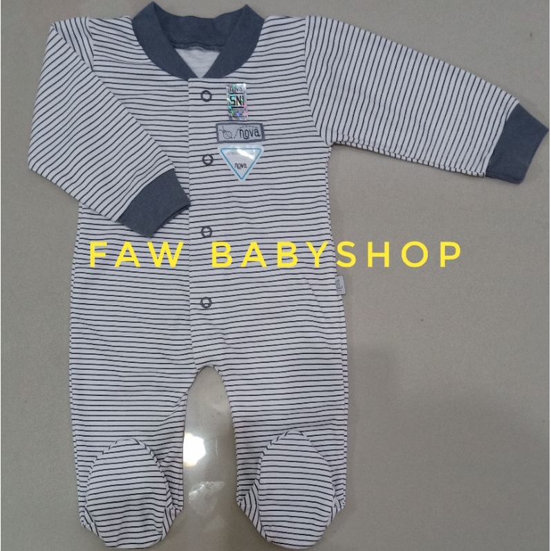 NOVA Sleepsuit / Jumper Panjang Buka / Tutup Kaki / Baju Kodok Panjang Bayi Polos / Motif Abu / Coklat SNI-Abu Garis (TK)