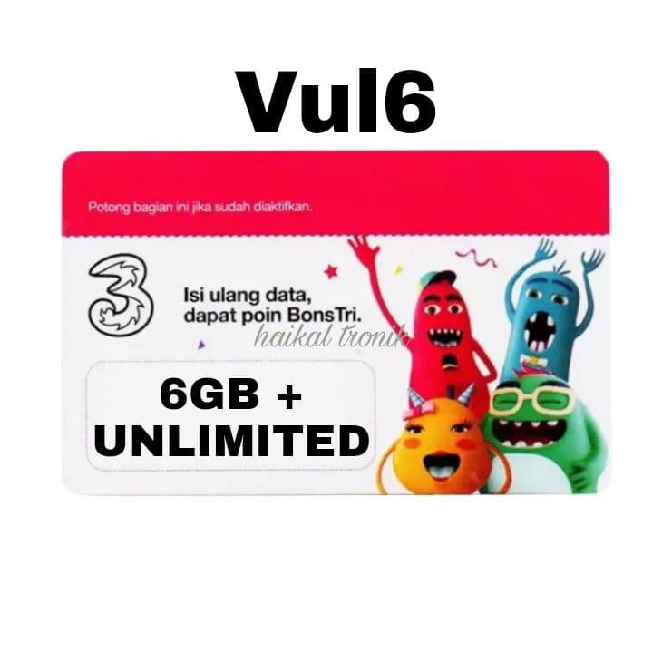 Voucher kuota data TRI 6GB + UNLIMITED 30 Hari