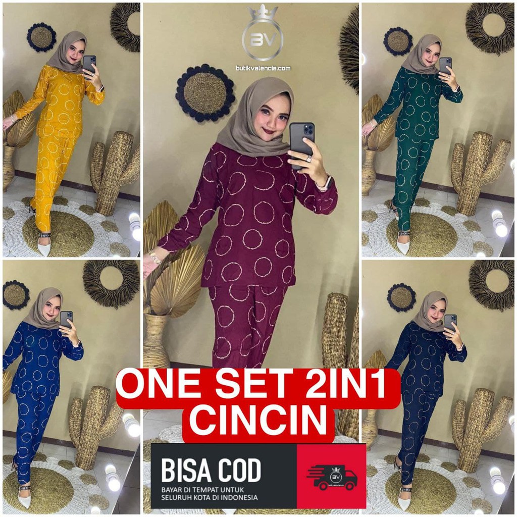Bunga Matahari One Set Wanita Rayon Premium Setelan Wanita Lengan Panjang Set Celana Kekinian LD 110 cm