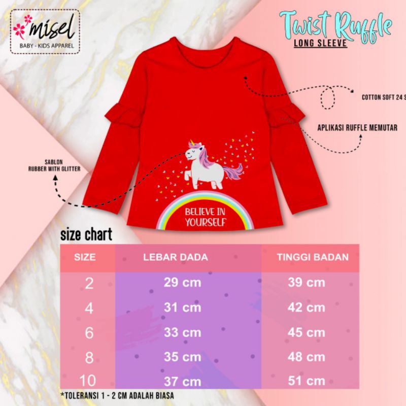 MISEL Kaos Lengan Panjang Twist Ruffle 2-8 Tahun Kaos Anak Cewe Lucu