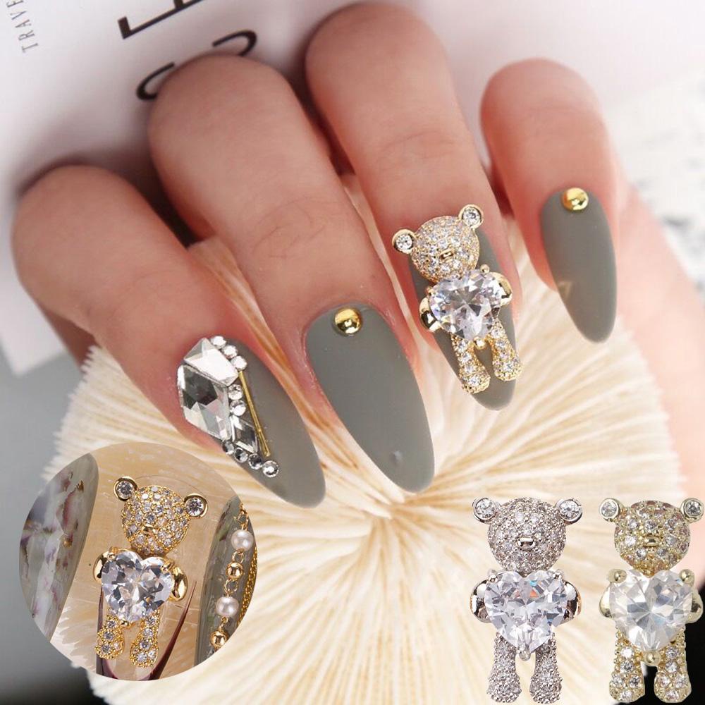 Mxbeauty 3D Kuku Berlian Imitasi Mewah Desain Manicure Shiny Bear Detak Jantung