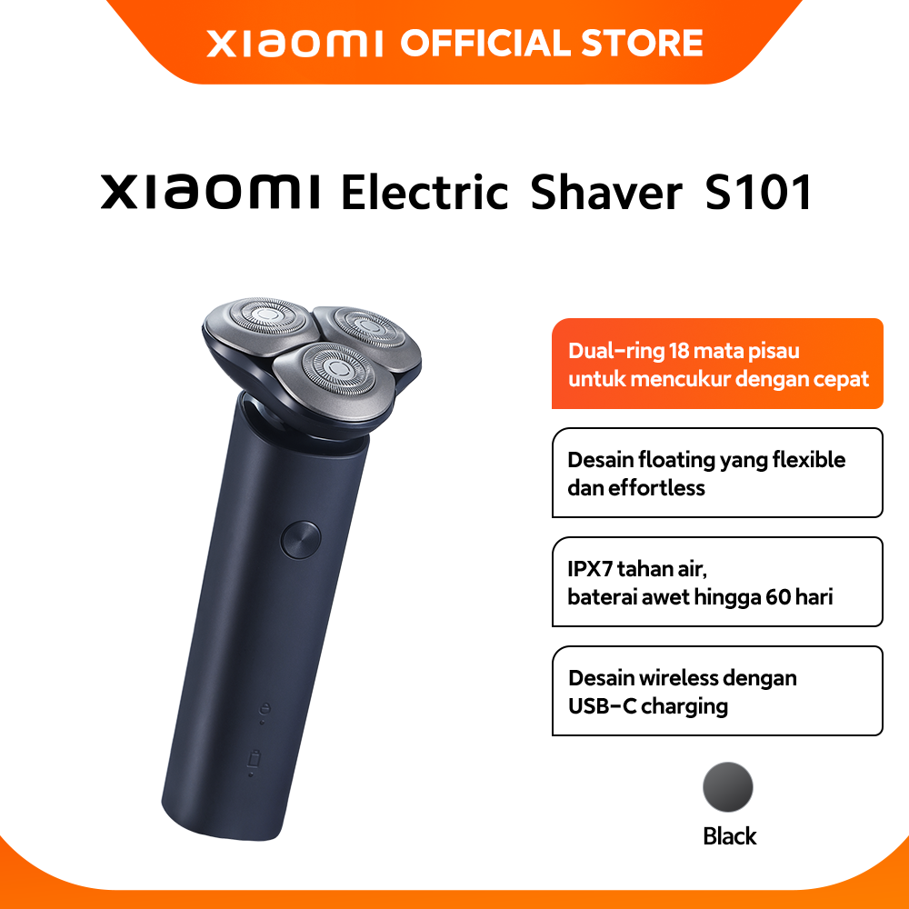 Official Xiaomi Electric Shaver S101 | Dual-ring 18 mata pisau IPX7
tahan air Desain wireless