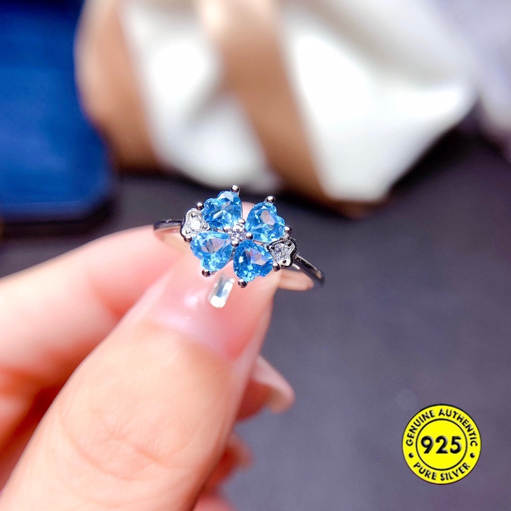 Cincin Model Terbuka Dengan Batu Topaz Biru Untuk Wanita