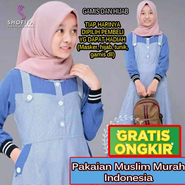 Set Hijab dan Gamis Anak Perempuan Murah Umur 10 11 12 13 14 15 Tahun kelas 4 5 6 7 8 9 SD dan SMP F