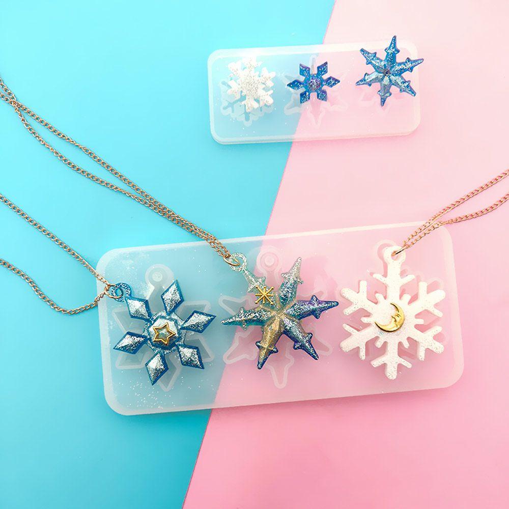 Solighter Cetakan Pengecoran Resin 3D Dropping Glue Snowflake Keychain Mold