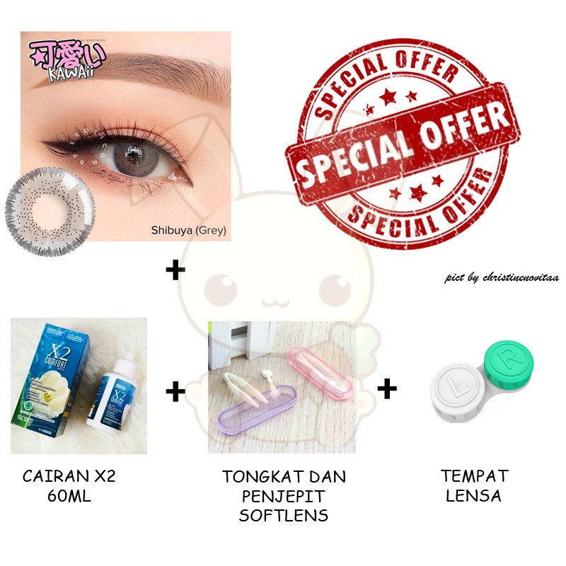 Paket Softlens KAWAII by Exoticon 14.5mm (Normal) + Cairan X2 60 ml + Penjepit / Pinset