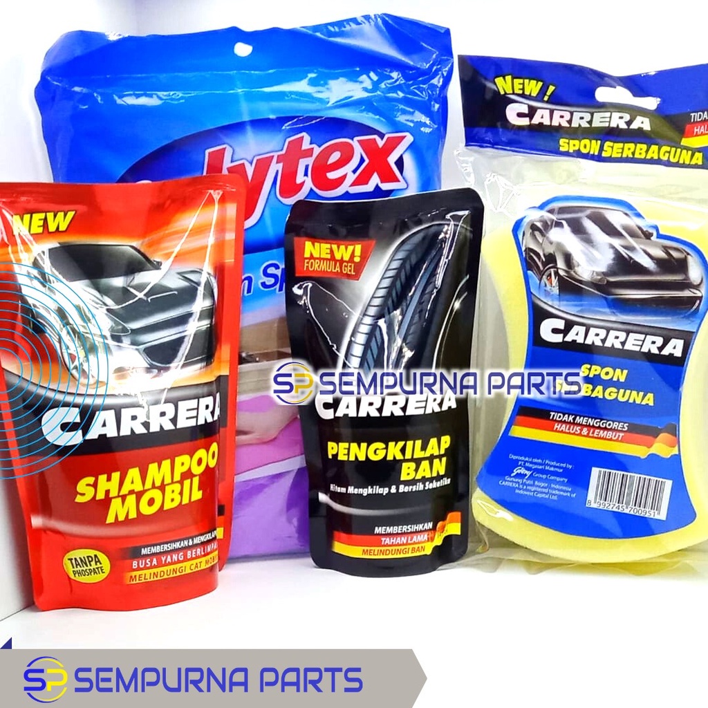PAKET PERAWATAN SHAMPOO,PENGKILAP BAN MOTOR DAN MOBIL CARRERA