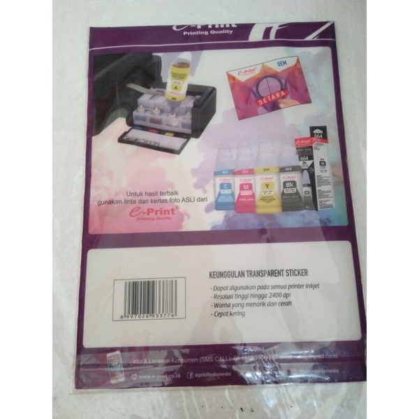 

kertas foto transparent sticker A4 150 gsm 10 lembar 210x297 mm