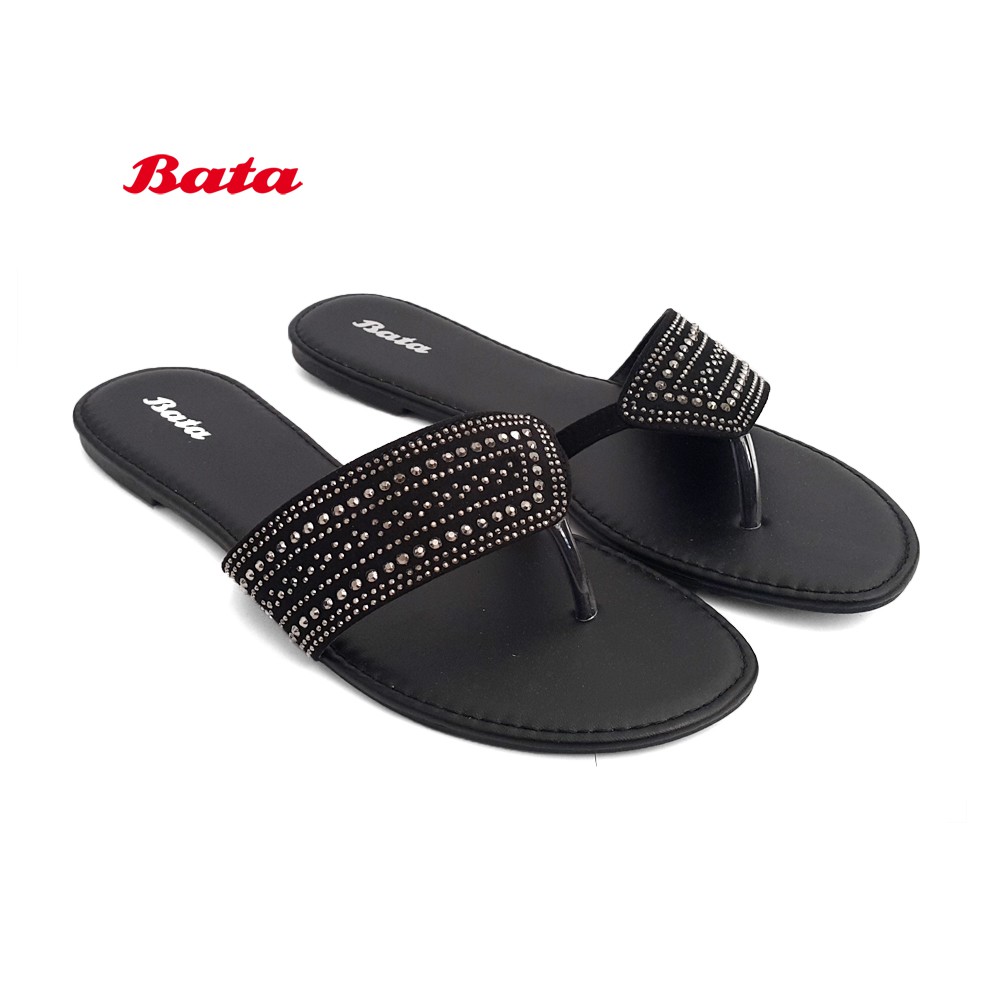 ORIGINAL BATA 520 Sandal Jepit Flat Manik Teplek Fashion Wanita - Hitam