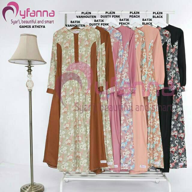 Gamis toyobo kombinasi katun motif batik, athiyah gamis