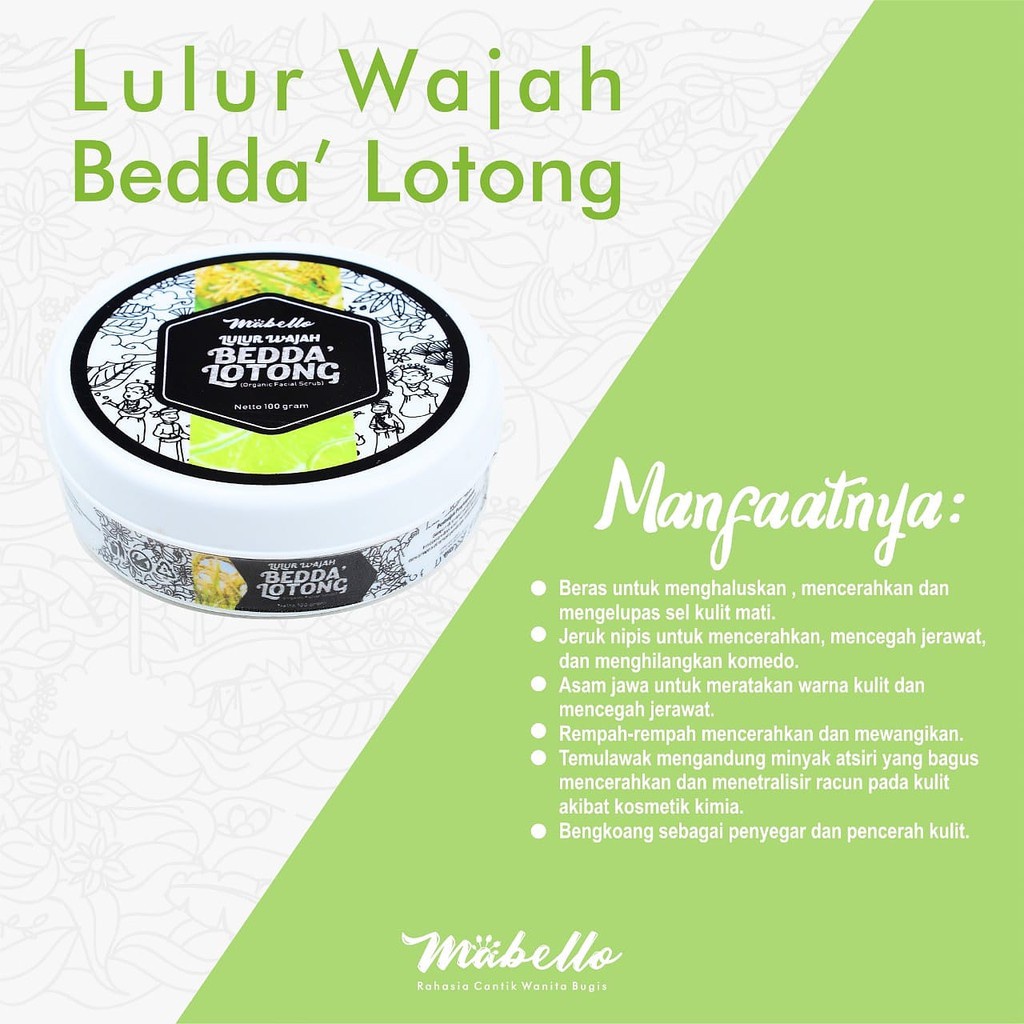 ❄️MATCHA❄️ MABELLO BEDDA LOTONG - LULUR WAJAH MABELLO LULUR HITAM 100GR BPOM ORIGINAL