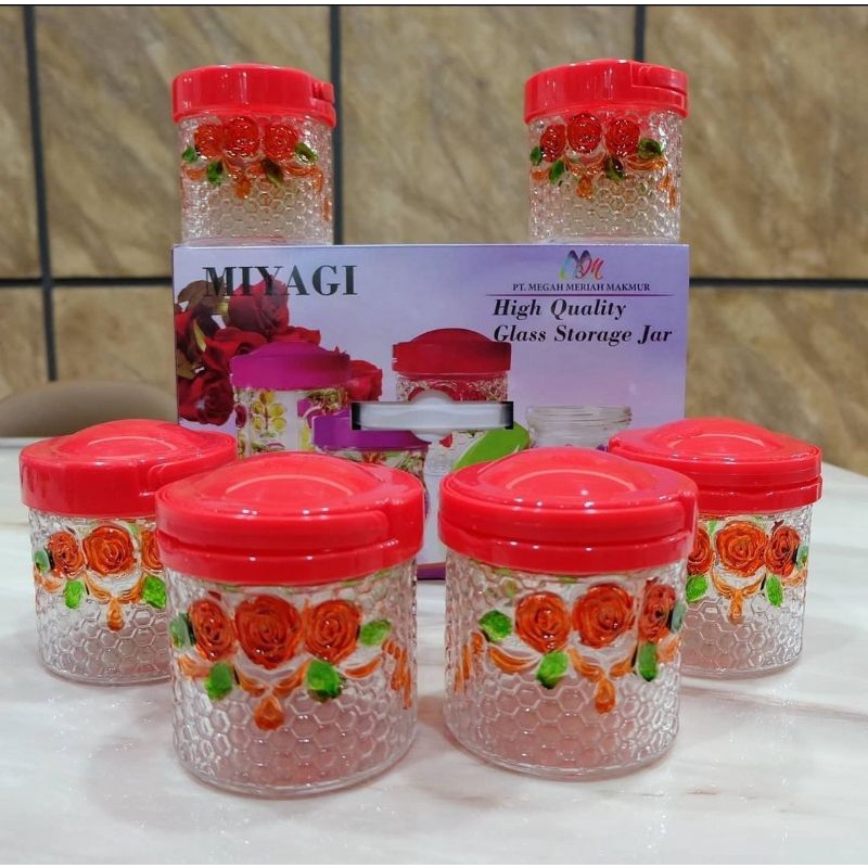 TOPLES MIYAGI CORAK BUNGA MAWAR + TUTUP MERAH ( 6 PCS)