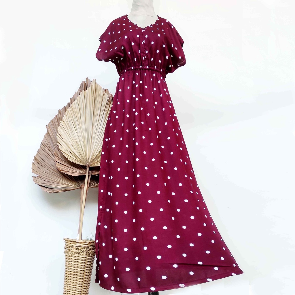Dress Manohara Bali Panjang Molusca-Polka Maron