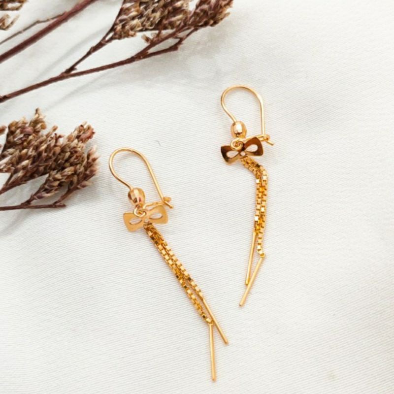 Anting Wanita hook pita panjang italy cantik keren Perhiasan emas Asli