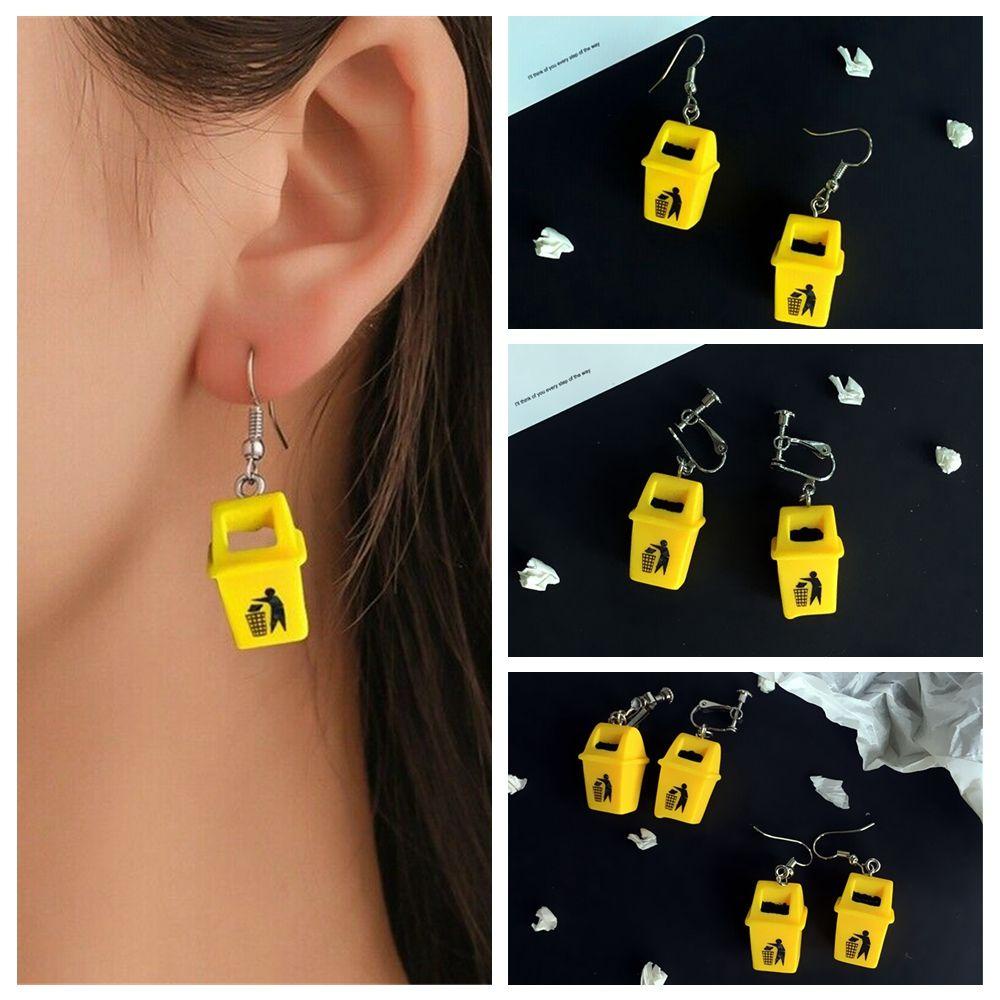 R-flower 1pasang Tempat Sampah Anting Fashion Handmade Klip Telinga Kreatif Ear Stud Lucu Menjuntai