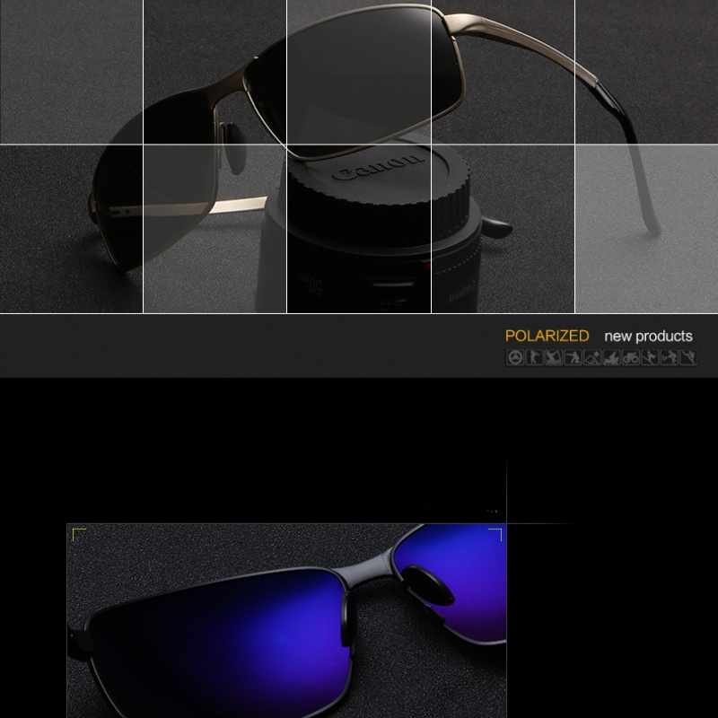 Kacamata Hitam Polarized Bentuk Persegi Panjang Bahan Stainless Steel Untuk Pria