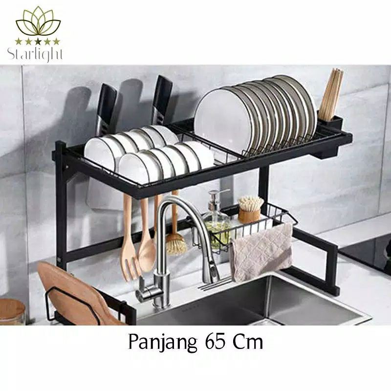 rak piring dapur stainless hitam 65cm anti karat