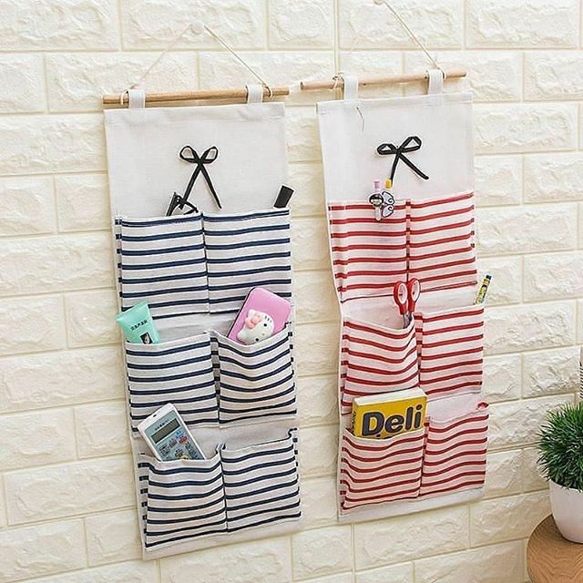 POUCH Gantung Dinding Serbaguna Rak Kain Kanvas Pouch Hanging Organizer Tempat Pernak Pernik Aksesoris