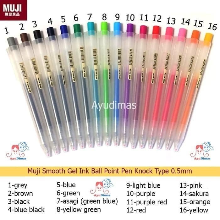 

SALE Muji Smooth Gel Ink BallPoint color Pen Knock Type - pulpen 0,5 - Yellow