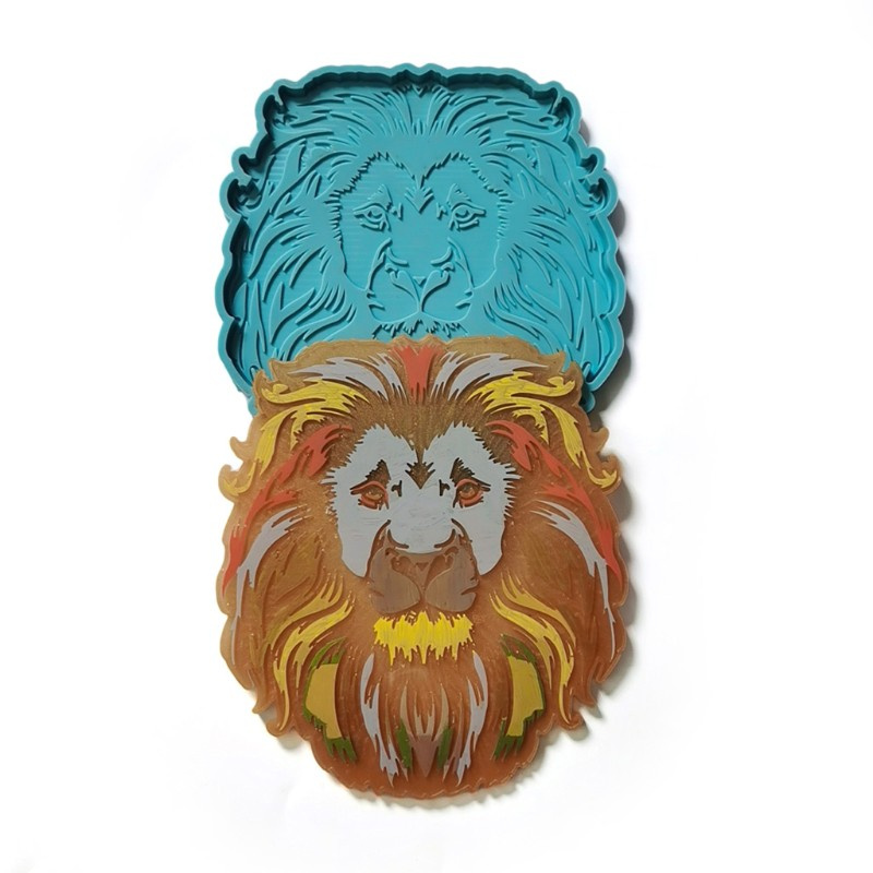 Glitter Lion Head Tray Epoxy Resin Mold Coaster Casting Silicone Mould DIY Crafts Jewelry Home Decorations Making Tool