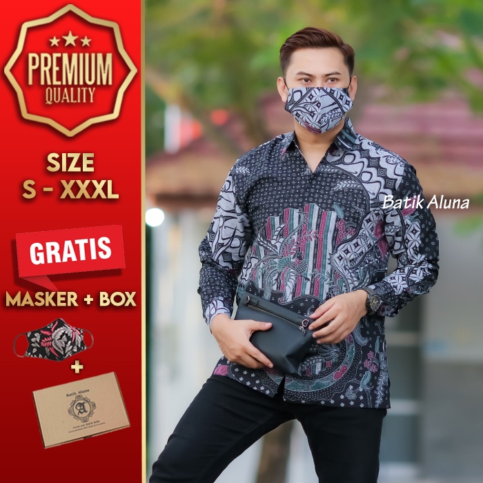 BAJU KEMEJA BATIK PRIA LENGAN PANJANG BATIK ALUNA PREMIUM ATASAN TRADISIONAL COWOK COWO LAKI MEWAH M