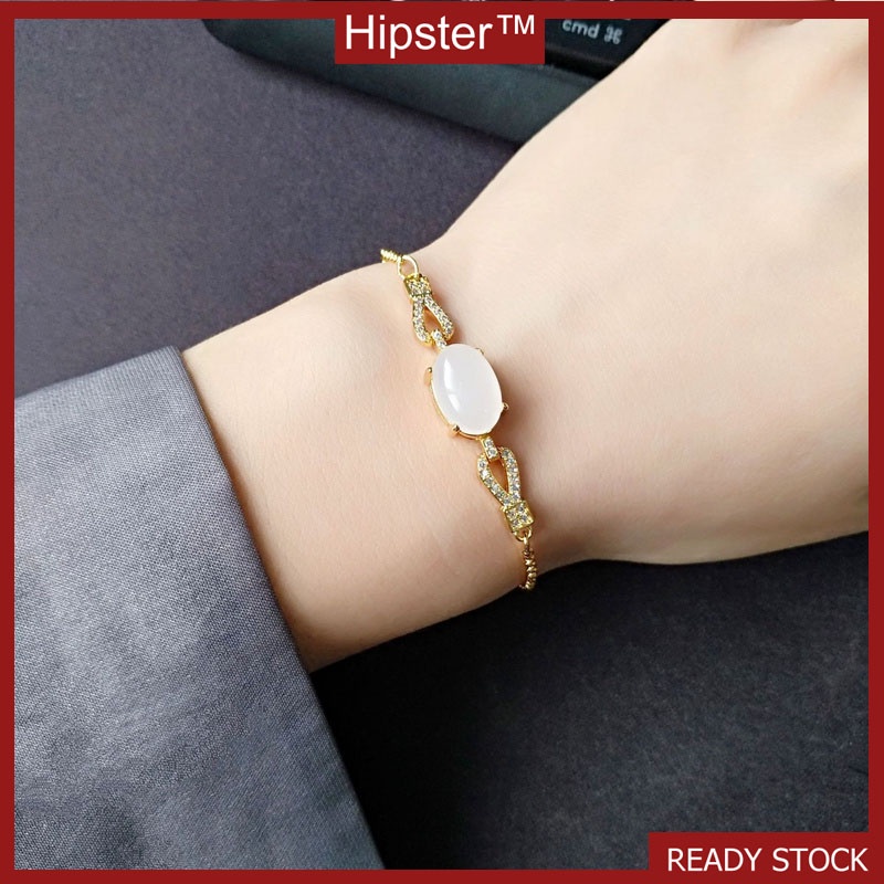 New Retro White Jade Elegance, Fashion, Simplicity Gold Bracelet