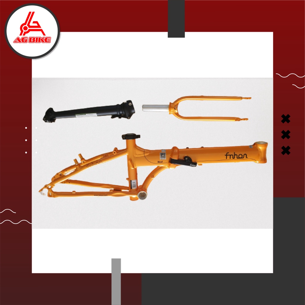 Frame Fork plus Handlepost Fnhon Blast V Brake 20 22 inch Warna Orange Alloy