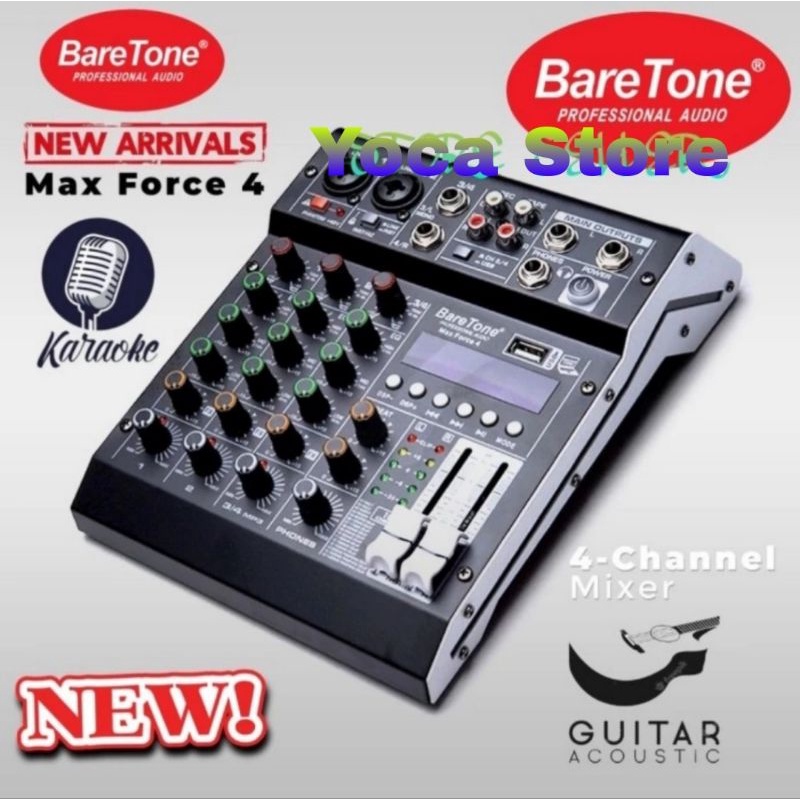 New Mixer Baretone 4 Channel Max Force 4 Mixer Bluetooth