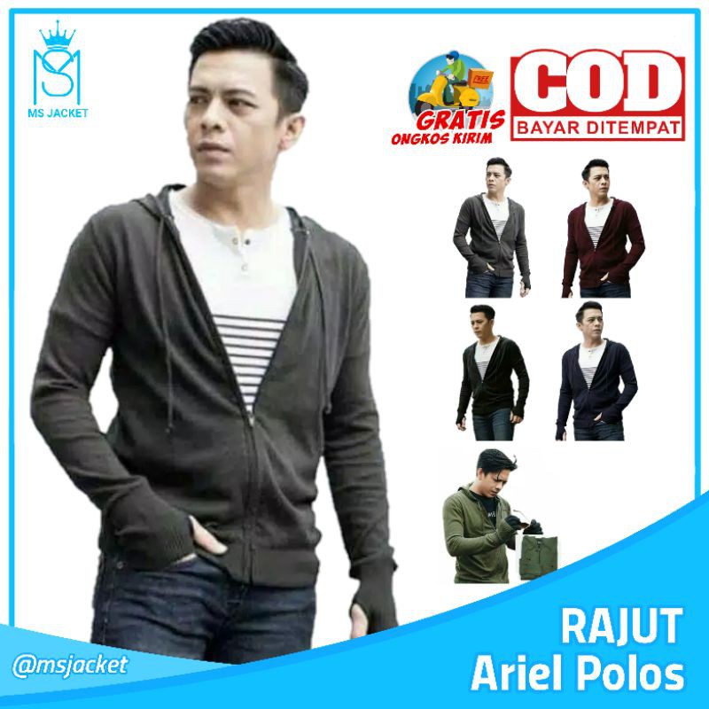 Sweater Rajut Pria Wanita Resleting Roundhand Lubang Jari Jempol Sweeter Switer Rajut Ariel Seleting