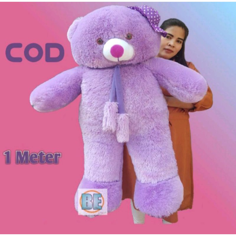 Boneka Beruang Teddy Bear Syal Topi Jumbo 1Meter Murah