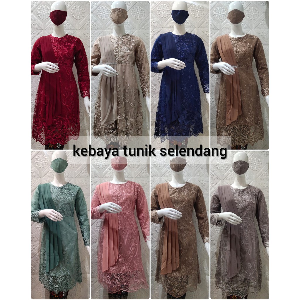 KEBAYA SELENDANG TUNIK  BAHAN TULLE MUTIARA PREMIUM FREE MASKER