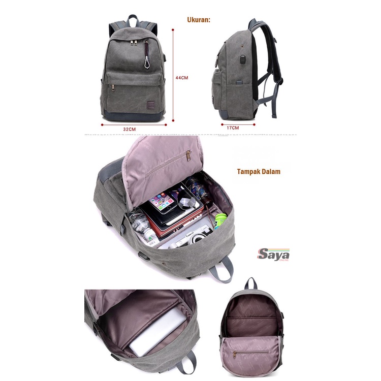 Tas Backpack Hi-Tech Kanvas Colokan USB Port Tas Laptop Gadget BB9131