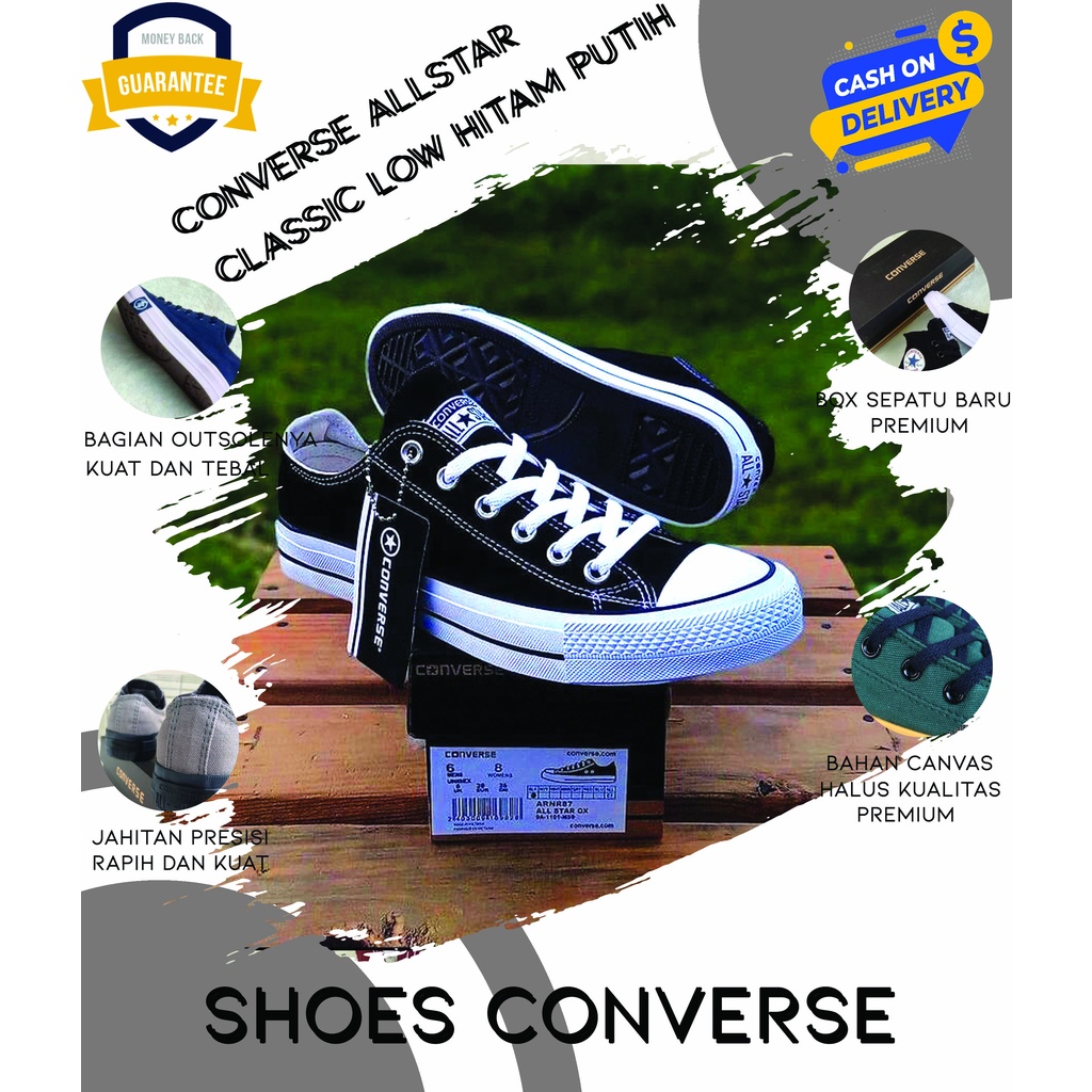 Sepatu Converse All Star 70s Classic Low Hitam Converse Original 100% Sneakers Pria Wanita Konverse