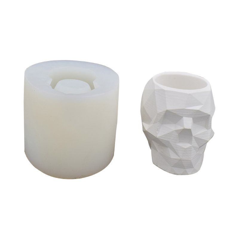 Glitter Modern Resin Skull Shaped Head Design Flower Pot Mold Planter Container Geometric Skull Concrete Pen Holder Resin Molds