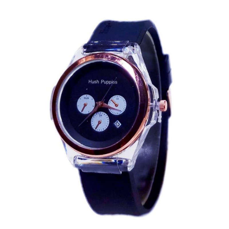 (Cod)Jam Tangan Wanita Hushpuppies Crono 3Of Tanggal Aktif Strap Rubber(Dikirim Jakartq)