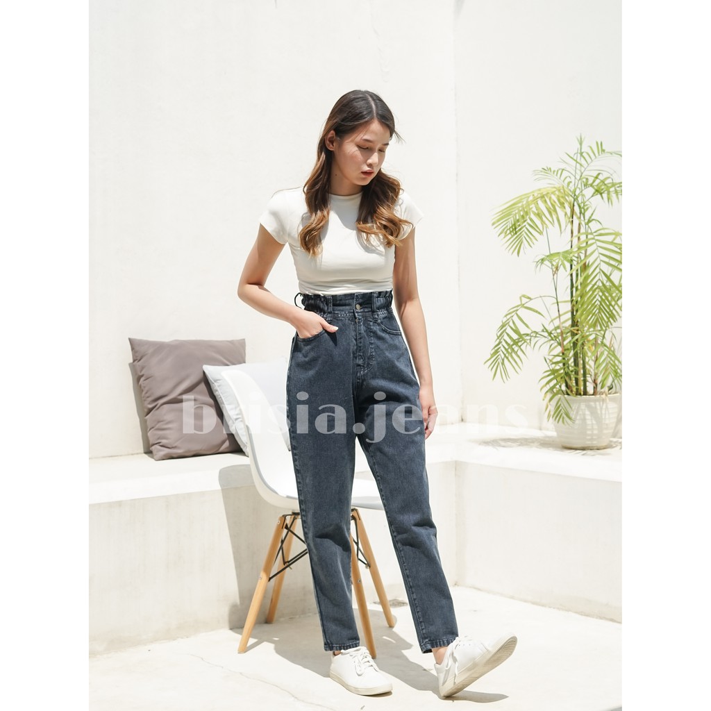 BRISIA JEANS - JI-EUN Boyfriend Jeans Size 27-38 - Snow Blue - Snow Black / Highwaist Jeans