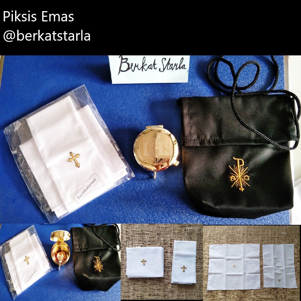 Perlengkapan Ibadat Katolik/Piksis Set Lengkap Plus Tas Kecil/Consecrated Hosti Keeper Sets With Lit