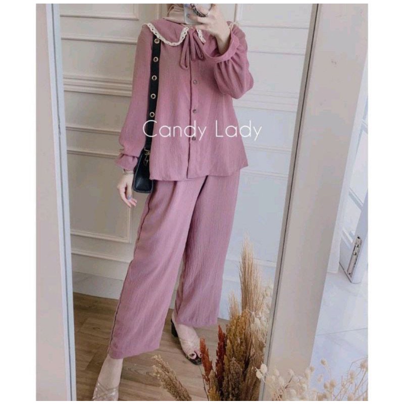 ONE SET CRINCLE || BELLE SET || ONE SET CINCIN HITAM || STELAN WANITA-Dusty