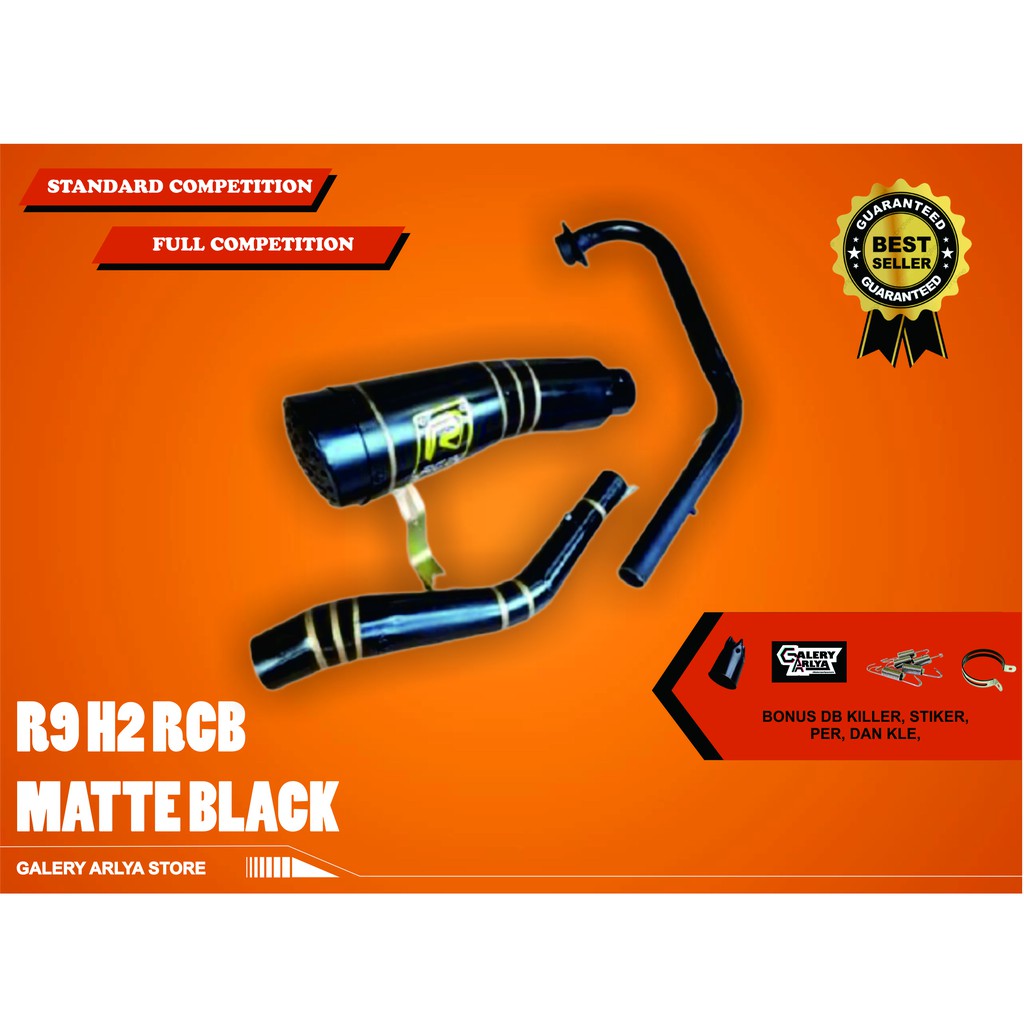 Knalpot racing R9 H2 RCB 150r old-tiger-mega pro matte black original