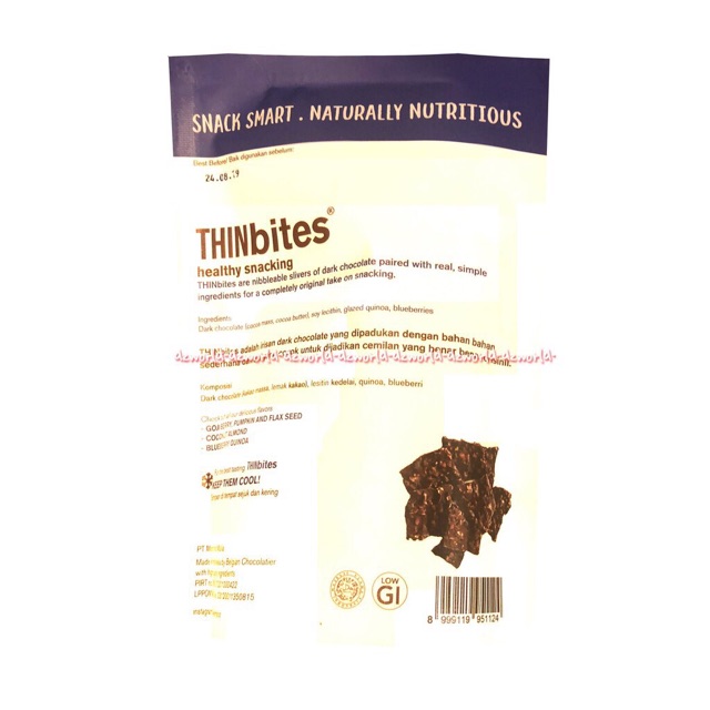 Thinbites Healty 130gr Snacking Dark Chocolate Snack Sehat Rasa Cokelat Thin Bite