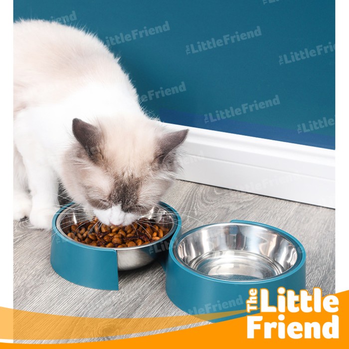 Tempat Makan Minum Kucing Anjing Hewan Stainless Double Bowl S-SHAPED