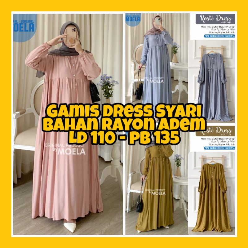 Gamis Busui Friendly Dress Syari Wanita Muslim Bahan Rayon Premium Halus Warna Polos Rosti Mesis