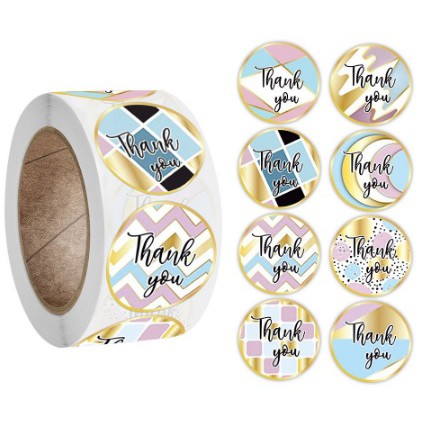 

TQ010 Per Pcs Sticker Label Thank You Logo Tempel Blue Purple Gold Letter Black Bulat D 2.5 Cm Seal