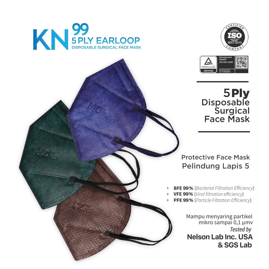 VIO MASKER KN99 5PLY EARLOOP DARK COLOUR ISI 3PCS