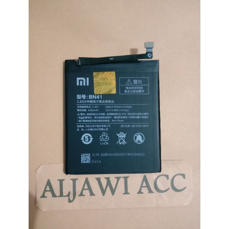 Baterai Battery Xiaomi Xiomi Redmi Note 4 Mediatek BN41 BN-41 Original Battery Handphone