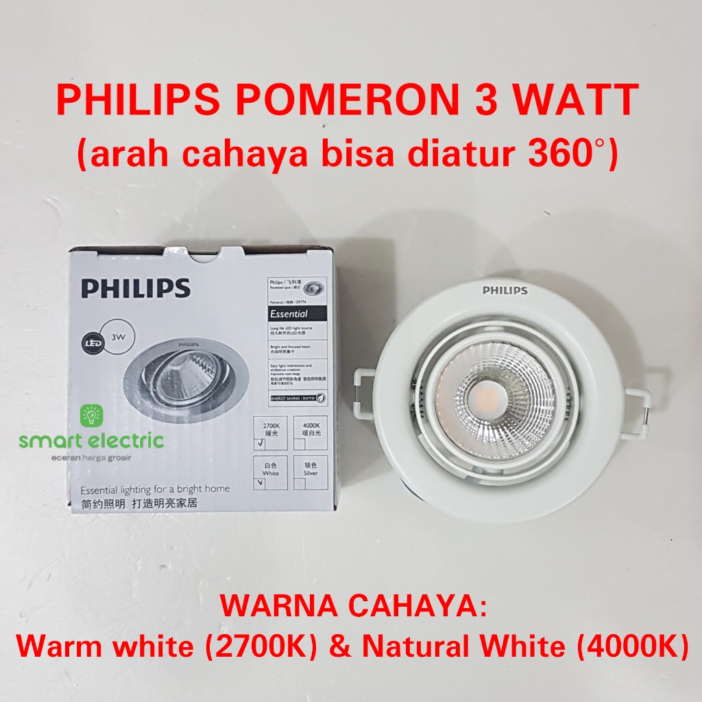 Philips Pomeron 3 Watt Spot Light Lampu Sorot Downlight LED Terang Bagus